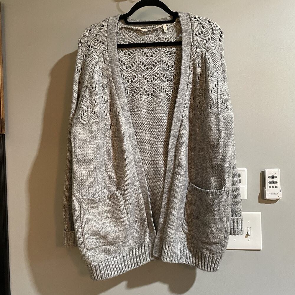 Soft Surrounding Sweater Open Cardigan Sz M Gray Pockets‎ Cozy Boho Lightweight